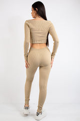 Brooke Beige Square Neck Rib 2 Piece Co Ord Set