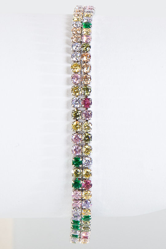 Hussy Silver Double Row Multi Colour Cubic Zircon Tennis Bracelet