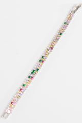 Hussy Silver Double Row Multi Colour Cubic Zircon Tennis Bracelet