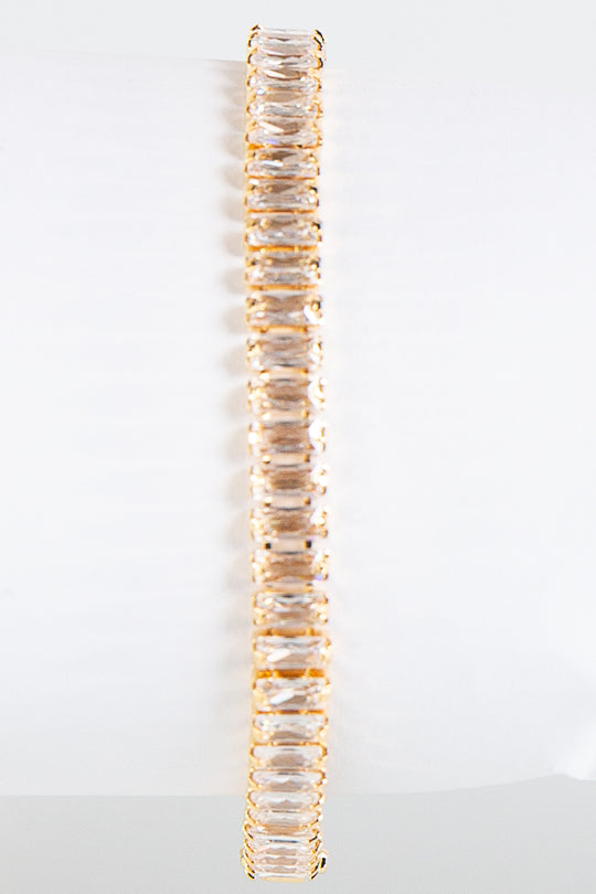 Hussy Gold Rectangle Clear Cubic Zircon Tennis Bracelet