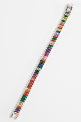 Hussy Silver Rectangle Multi Colour Cubic Zircon Tennis Bracelet