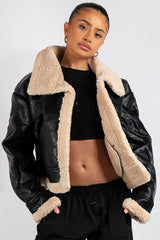 Chris Wang Cropped Aviator Jacket – Black