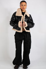 Chris Wang Cropped Aviator Jacket – Black