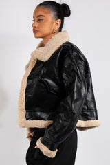 Chris Wang Cropped Aviator Jacket – Black