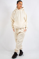 Cream Oversized Hoodie and Joggers Tracksuit Set- Lia