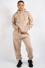 Beige Oversized Hoodie and Joggers Tracksuit Set- Lia