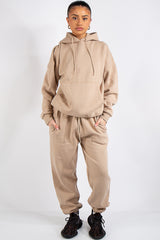 Beige Oversized Hoodie and Joggers Tracksuit Set- Lia
