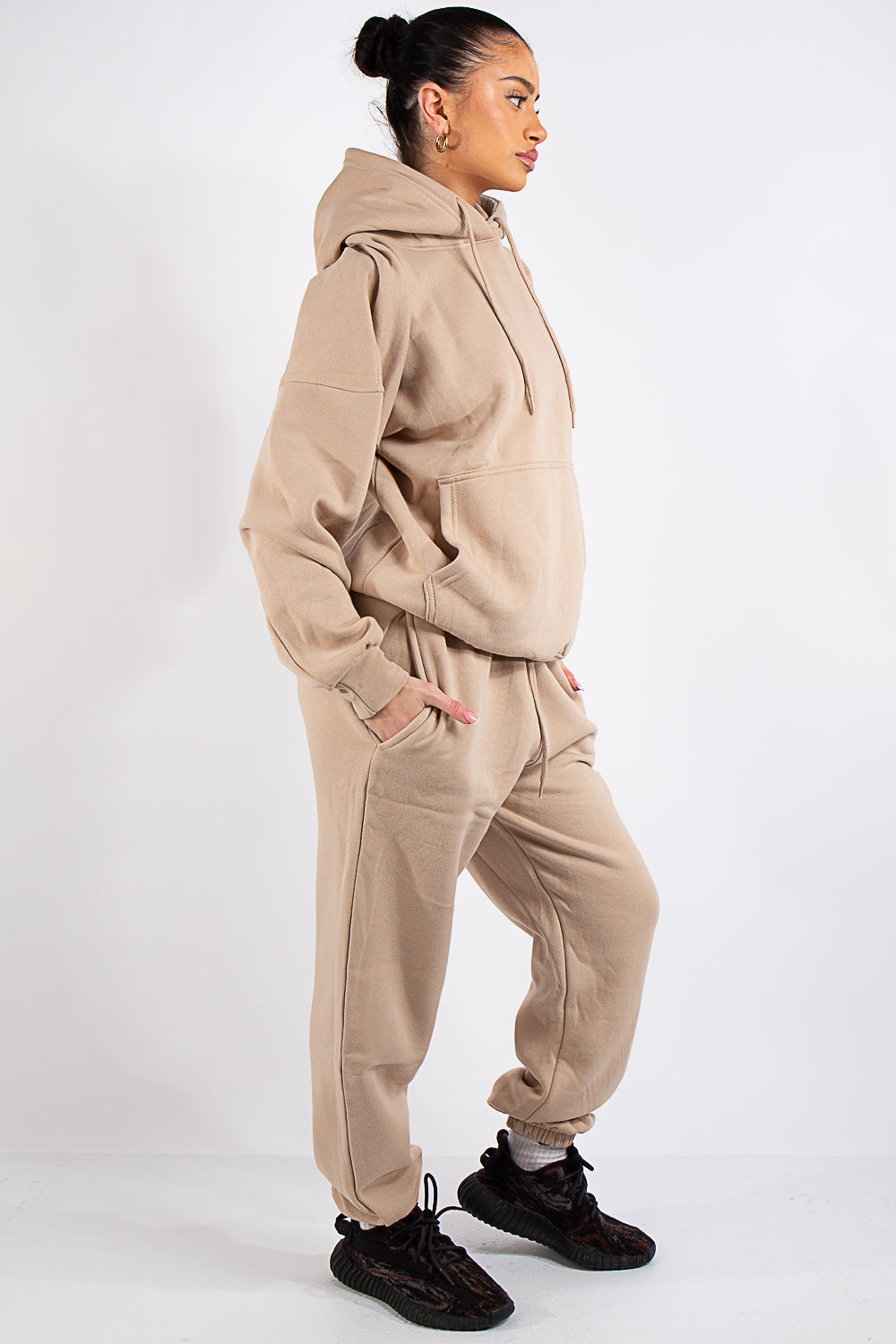 Beige Oversized Hoodie and Joggers Tracksuit Set Lia