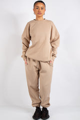 Beige Oversized Sweatshirt and Joggers Tracksuit Set- June