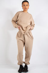 Beige Oversized Sweatshirt and Joggers Tracksuit Set- June