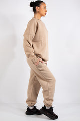 Beige Oversized Sweatshirt and Joggers Tracksuit Set- June