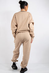 Beige Oversized Sweatshirt and Joggers Tracksuit Set- June