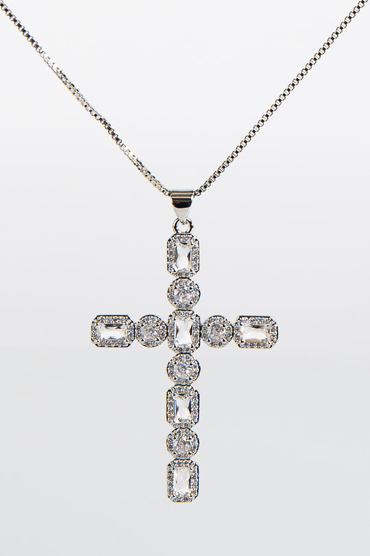 Silver Large Cross Pendant Necklace