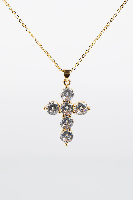 Gold Dimond Cut Small Cross Pendant Necklace