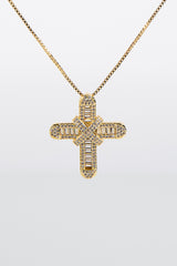 Gold Brilliant & Baguette Cut Cross Pendant Necklace