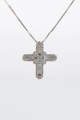 Silver Brilliant & Baguette Cut Cross Pendant Necklace