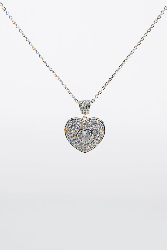 Silver Heart In Heart Pendant Necklace