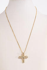 Gold Brilliant & Baguette Cut Cross Pendant Necklace