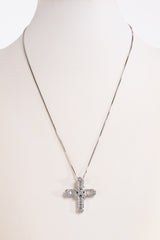 Silver Brilliant & Baguette Cut Cross Pendant Necklace