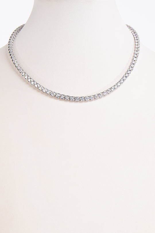 Silver Single Row Tennis Necklace-Nevaeh