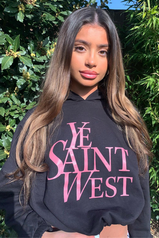 Oakley Black Ye Saint West Slogan Oversized Cropped Hoodie