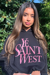 Oakley Black Ye Saint West Slogan Oversized Cropped Hoodie