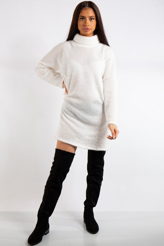 Mara White Soft Knit Jumper Dress