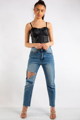 Rayna Black Faux Leather Bra Top