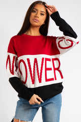 Erika Power Slogan Crew Neck Knitted Jumper