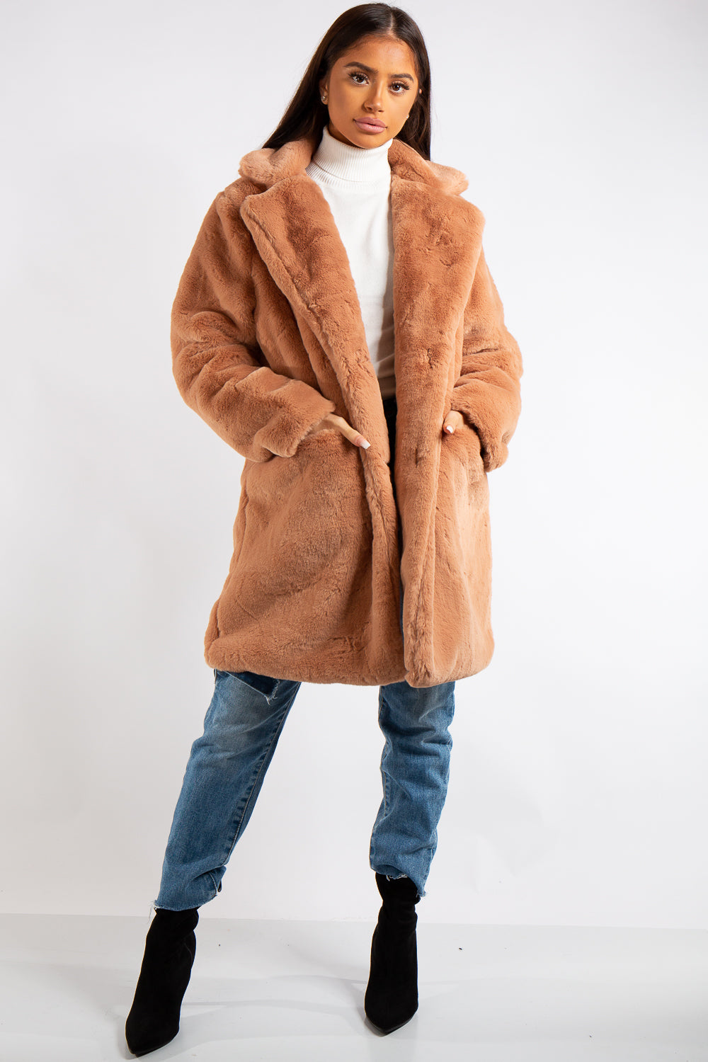 Marianna Camel Faux Fur Coat Miss Hussy