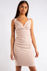 Lina Nude Bandage Panelled Midi dress