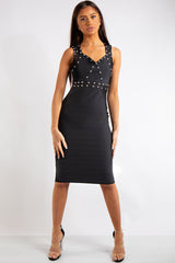 Martha Black Bandage Stud Detail Midi Dress