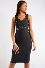 Martha Black Bandage Stud Detail Midi Dress