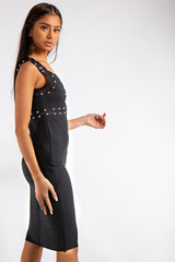 Martha Black Bandage Stud Detail Midi Dress