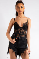 Clarissa Black Floral Lace Bodysuit