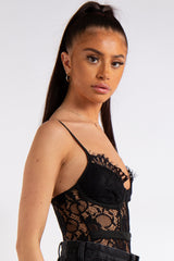 Clarissa Black Floral Lace Bodysuit