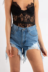 Kori Blue Extreme Ripped Denim Shorts