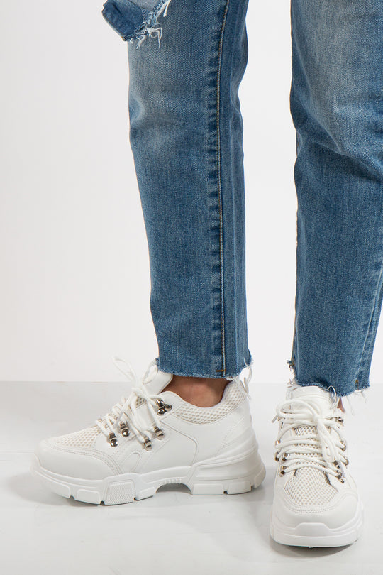 Elyse White Chunky Panelled Detail Trainers