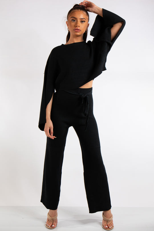 Kaylie Black Knit Loungewear Co-Ord Set