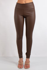 Athena PLUS SIZE Chocolate Brown High Waist Faux Leather Leggings