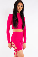 Pink Lace Up Two Piece Co-ord Set 
