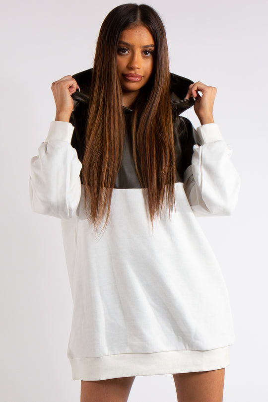 Christine Black PU and White Fashion Oversized Hoodie