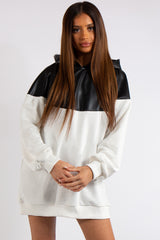 Christine Black PU and White Fashion Oversized Hoodie