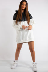 Christine Black PU and White Fashion Oversized Hoodie