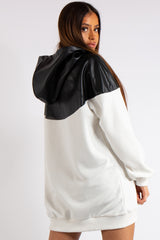 Christine Black PU and White Fashion Oversized Hoodie