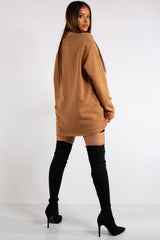 Thalia Camel Longline Distressed Sweatshirt