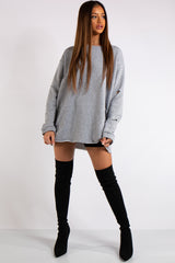 Thalia Grey Longline Distressed Sweatshirt