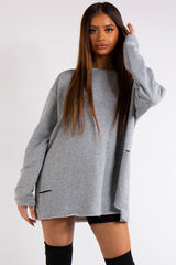 Thalia Grey Longline Distressed Sweatshirt