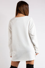 Thalia White Longline Distressed Sweatshirt