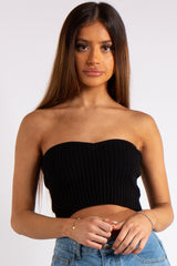 Adele Black Knitted Sweetheart Bardot Top